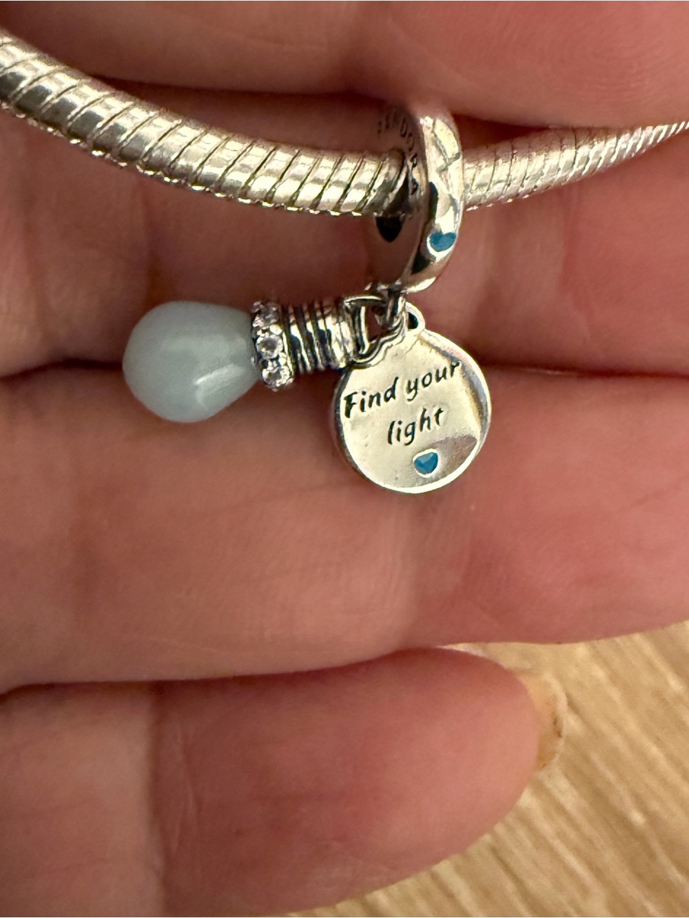 Pandora Silver 'Find Your Light' Charm with Pale Blue Teardrop Accent